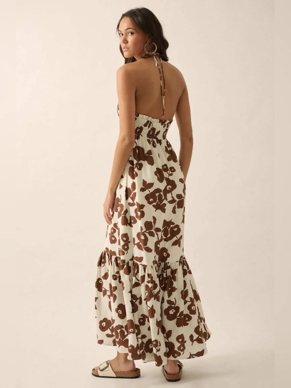 Promesa Poppy Prairie Smocked Floral Halter Maxi Dress - Picture 6 of 8